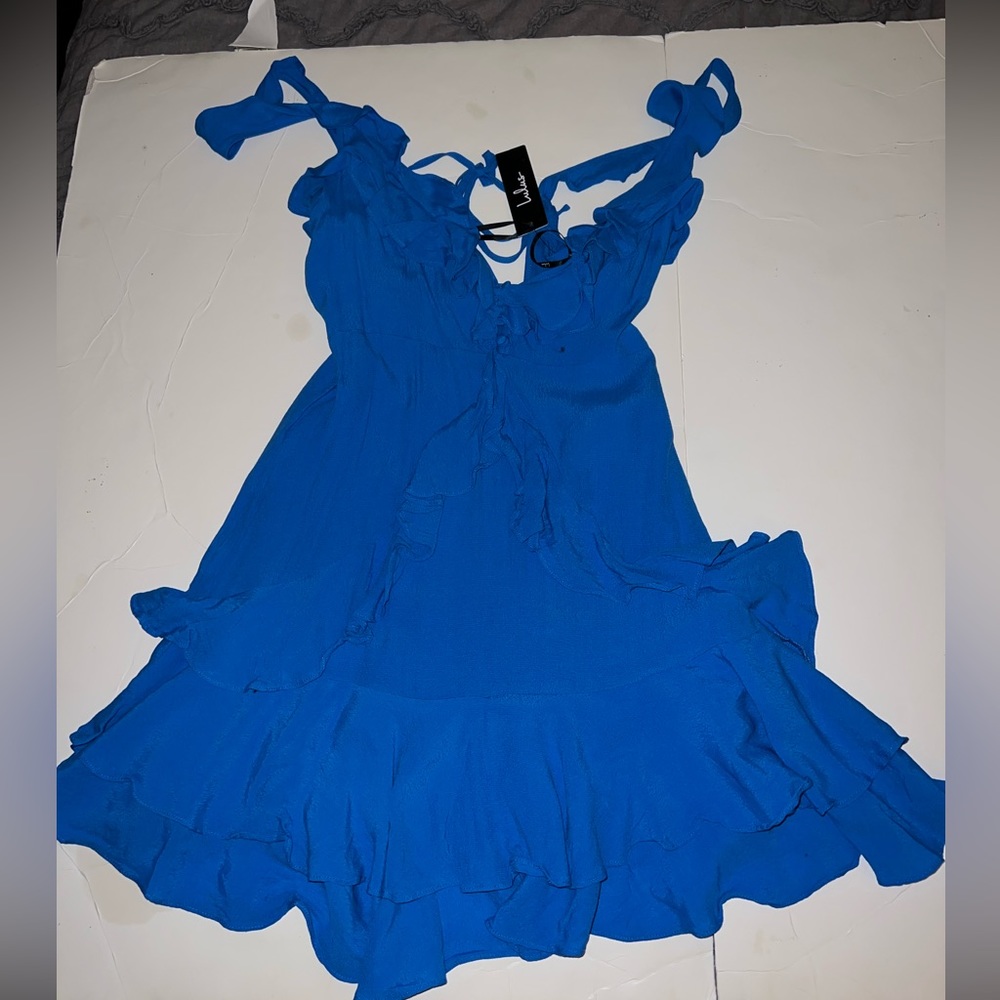 Lulus Blue Ruffle Dress Size M - Picture 3 of 4